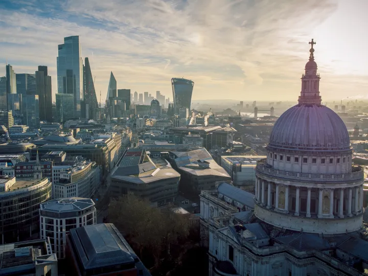 A view of London, with St Paul's Cathedral in the foreground