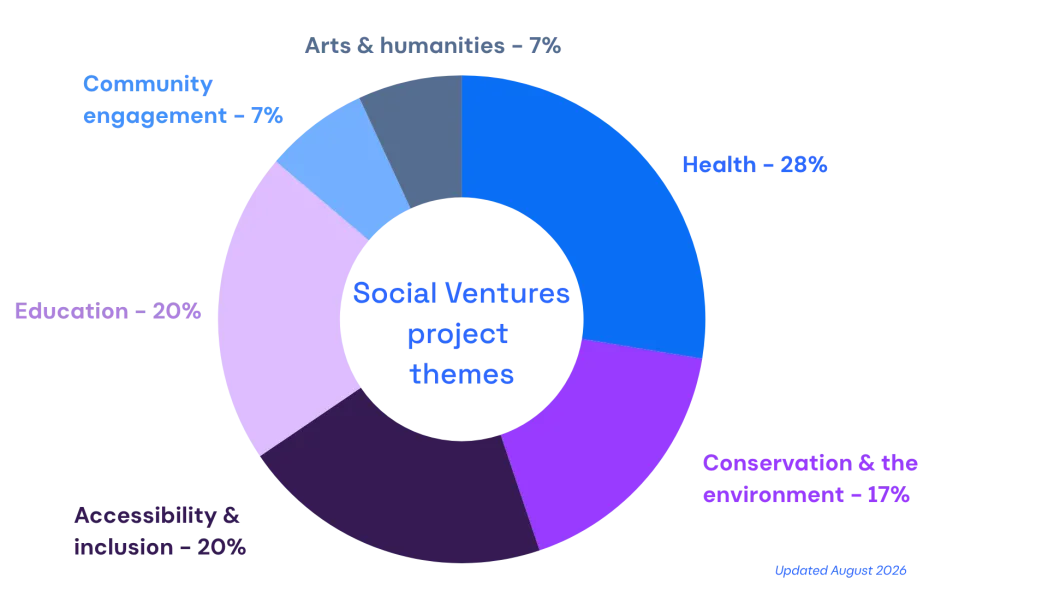 infographic showing theme breakdown of social ventures projects 